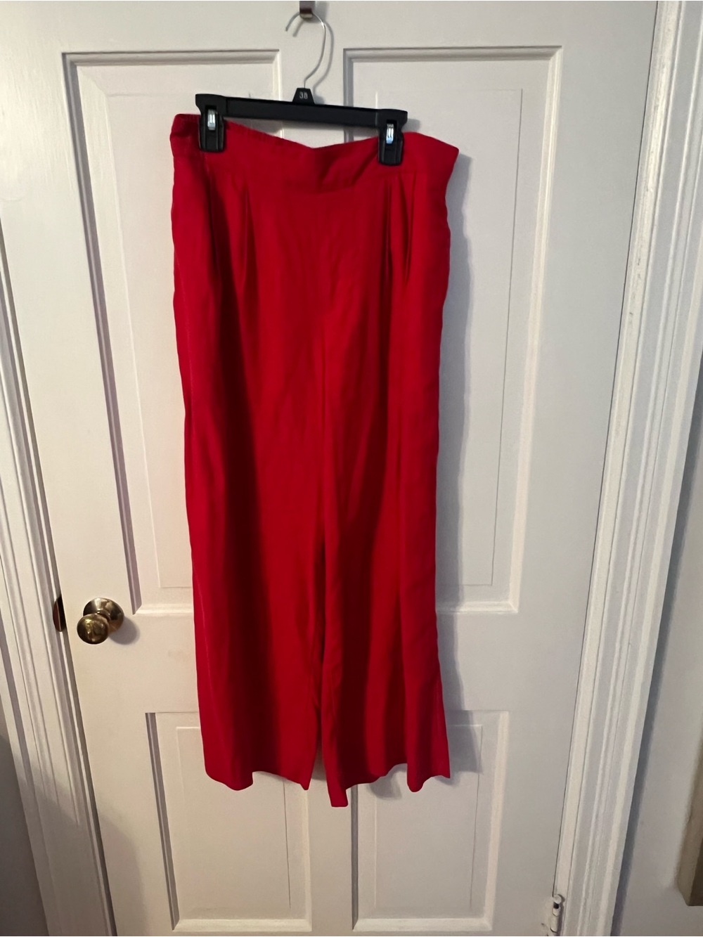 A New Day from Target red linen blend pleated wide legged cropped pants.